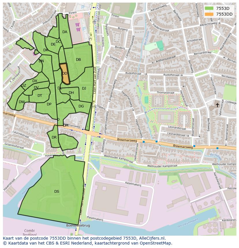 Afbeelding van het postcodegebied 7553 DD op de kaart.