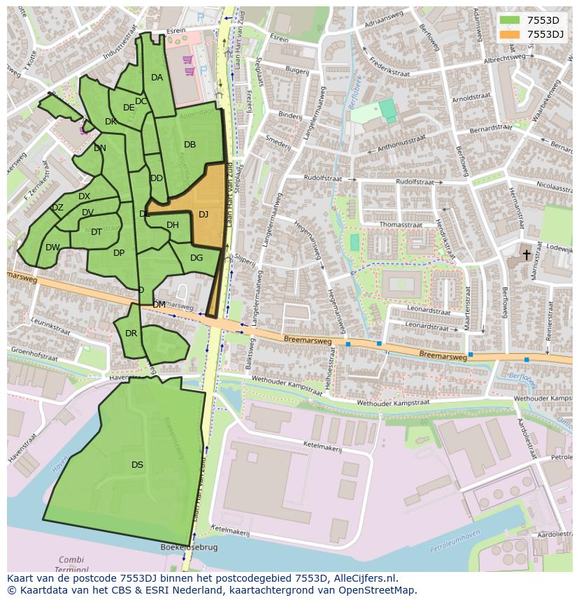 Afbeelding van het postcodegebied 7553 DJ op de kaart.