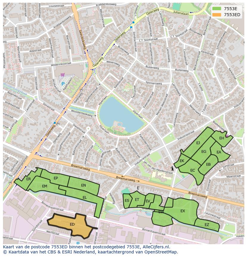 Afbeelding van het postcodegebied 7553 ED op de kaart.