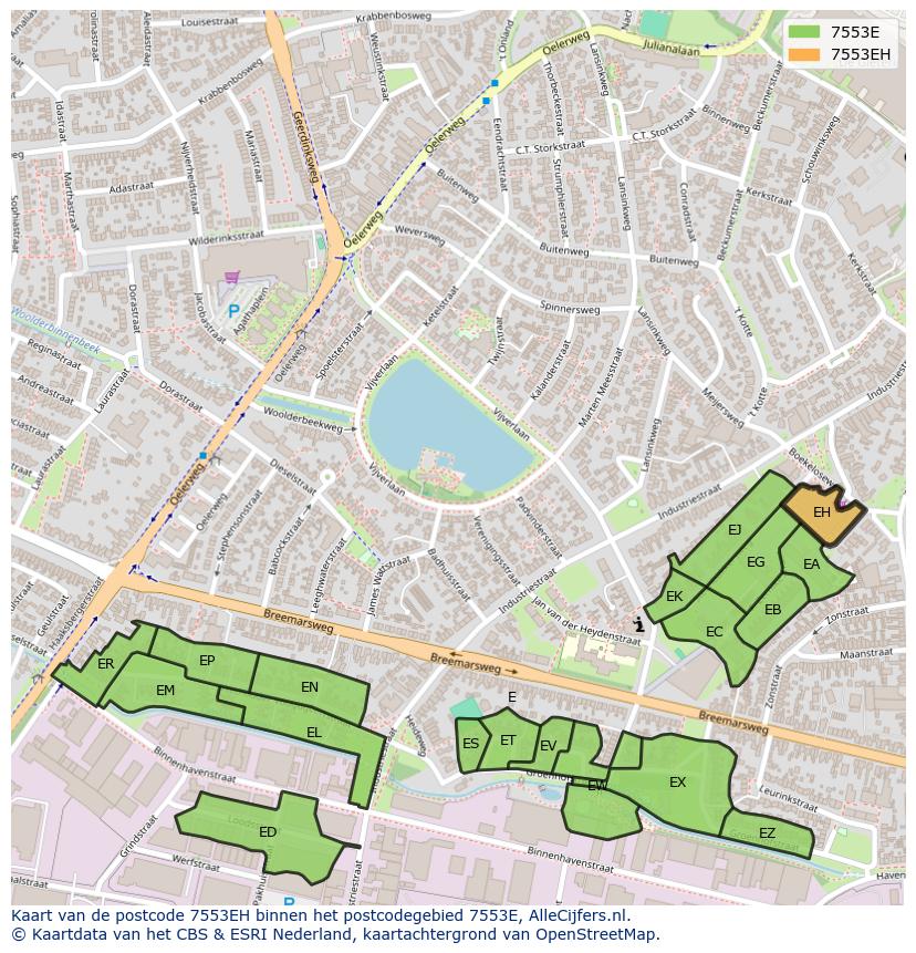 Afbeelding van het postcodegebied 7553 EH op de kaart.