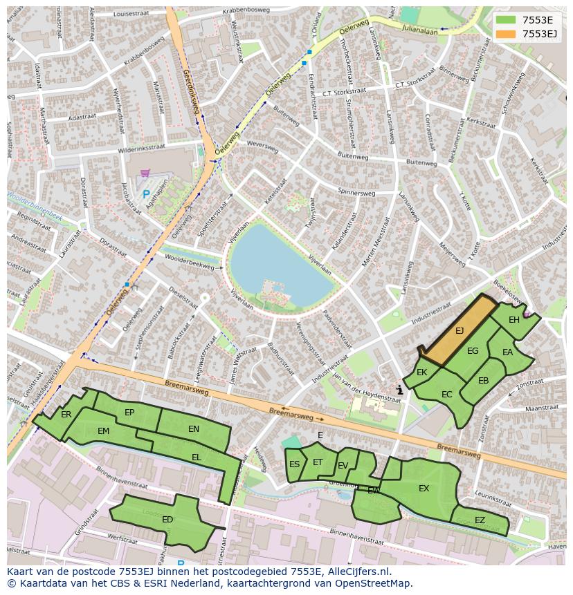 Afbeelding van het postcodegebied 7553 EJ op de kaart.