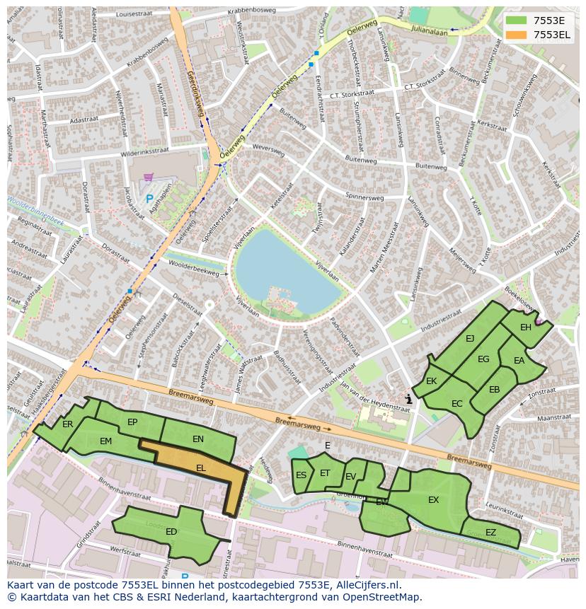 Afbeelding van het postcodegebied 7553 EL op de kaart.