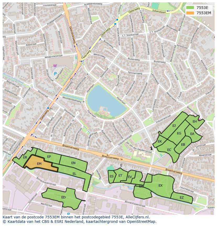 Afbeelding van het postcodegebied 7553 EM op de kaart.