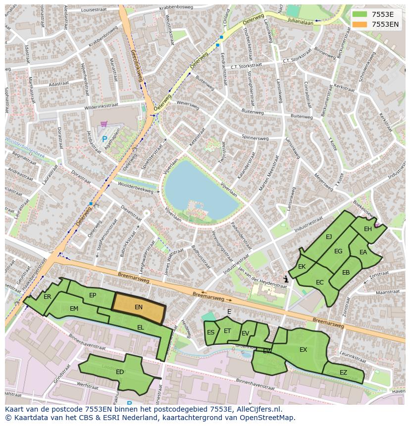 Afbeelding van het postcodegebied 7553 EN op de kaart.