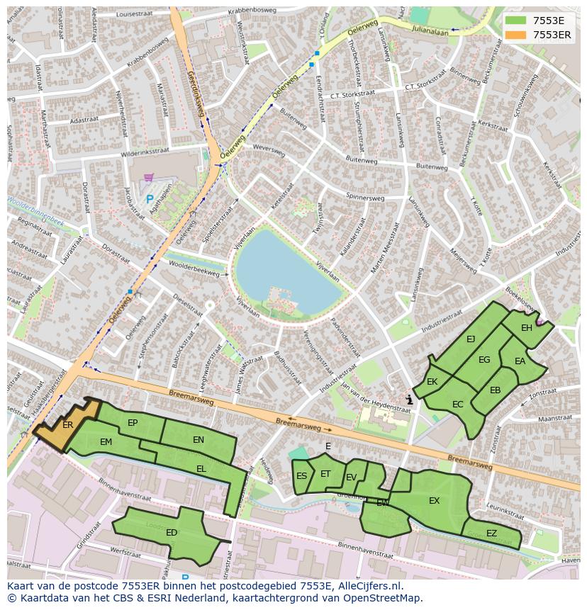 Afbeelding van het postcodegebied 7553 ER op de kaart.