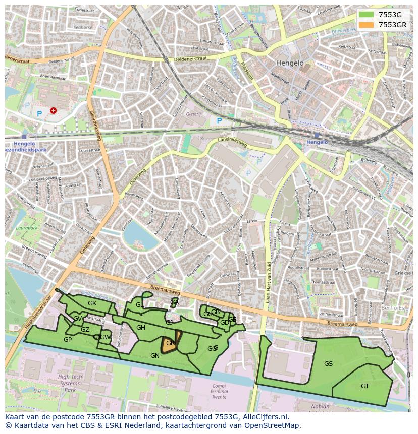 Afbeelding van het postcodegebied 7553 GR op de kaart.