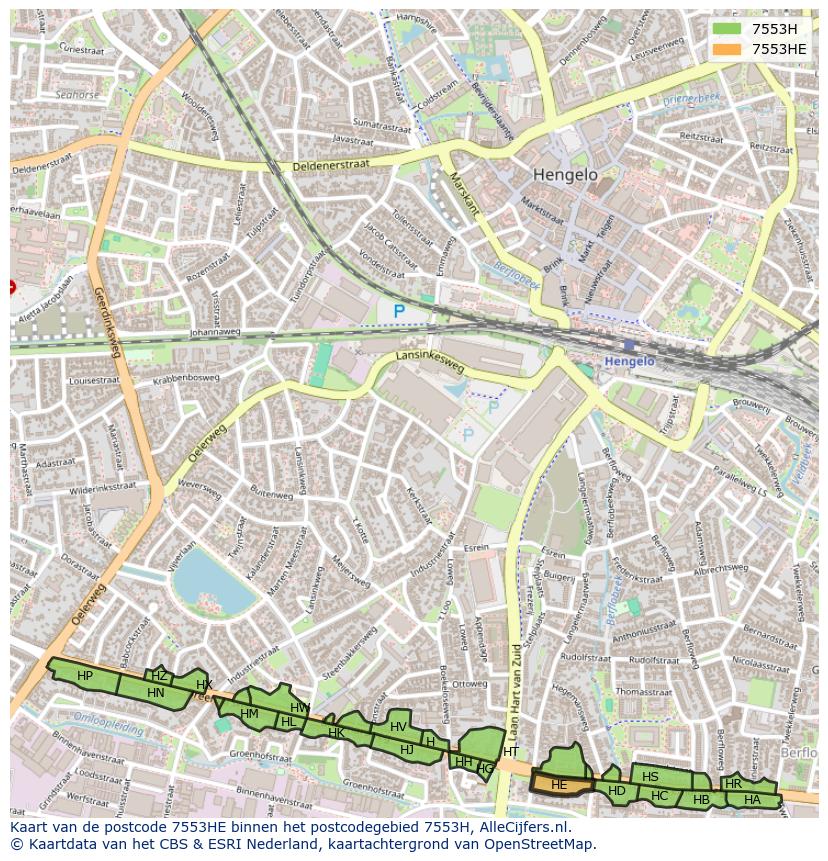 Afbeelding van het postcodegebied 7553 HE op de kaart.