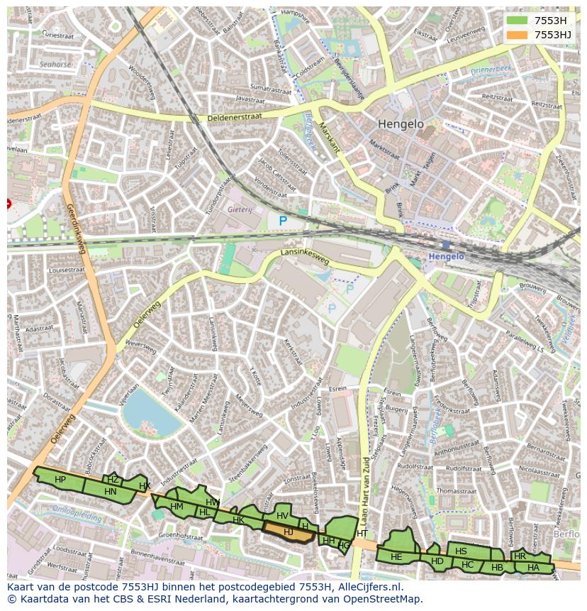 Afbeelding van het postcodegebied 7553 HJ op de kaart.