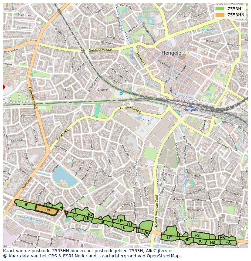 Afbeelding van het postcodegebied 7553 HN op de kaart.