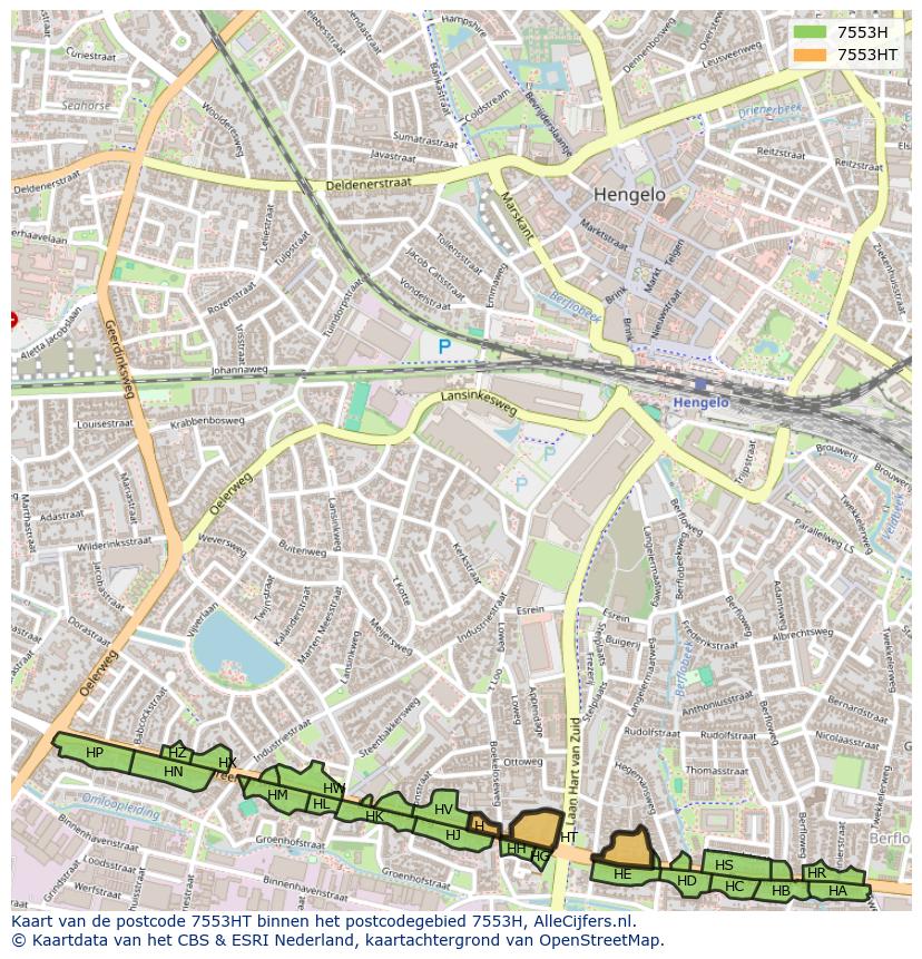 Afbeelding van het postcodegebied 7553 HT op de kaart.