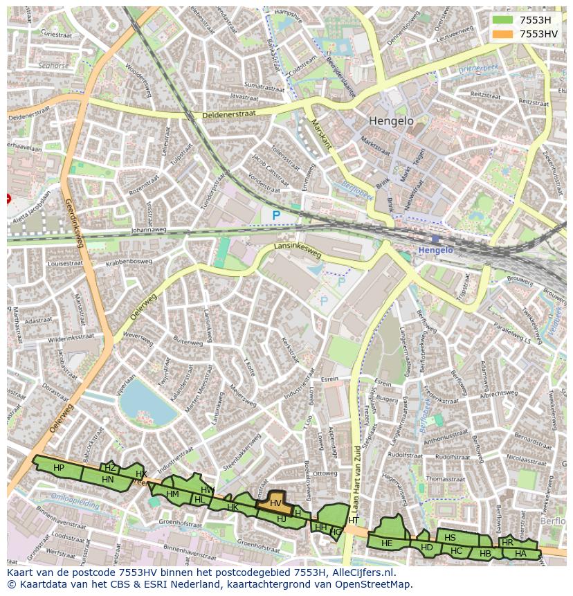 Afbeelding van het postcodegebied 7553 HV op de kaart.