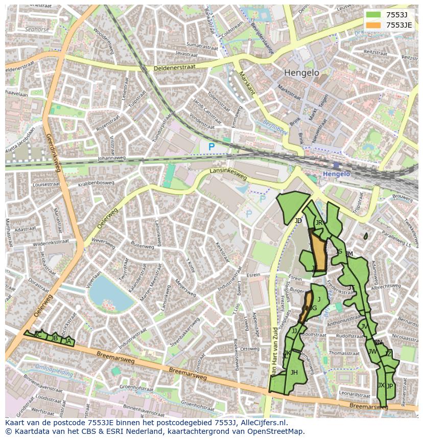 Afbeelding van het postcodegebied 7553 JE op de kaart.