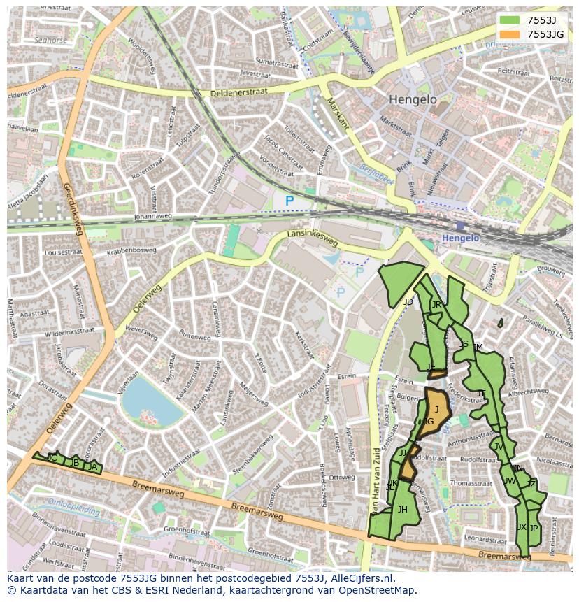 Afbeelding van het postcodegebied 7553 JG op de kaart.