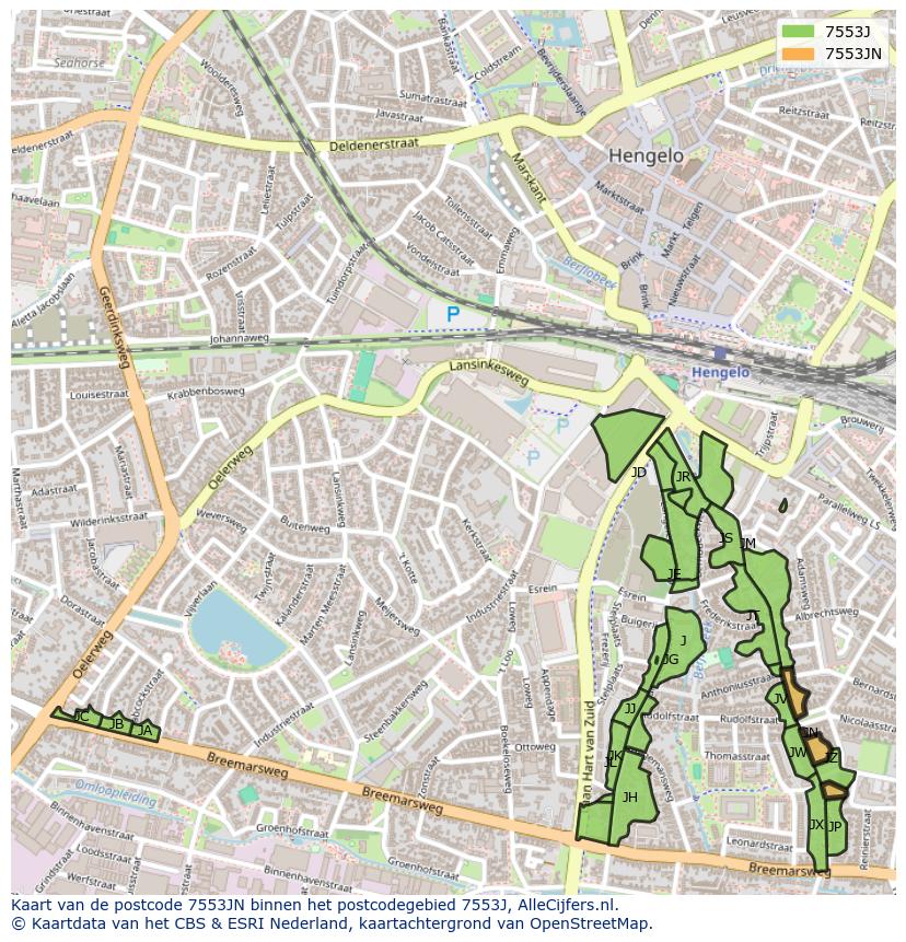 Afbeelding van het postcodegebied 7553 JN op de kaart.