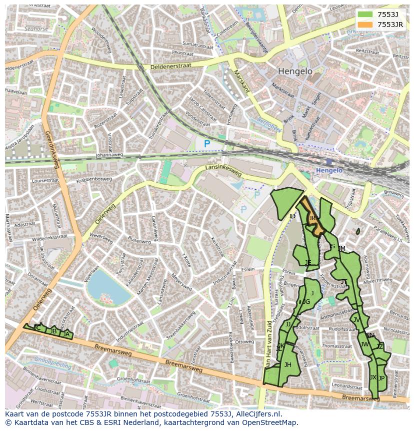 Afbeelding van het postcodegebied 7553 JR op de kaart.
