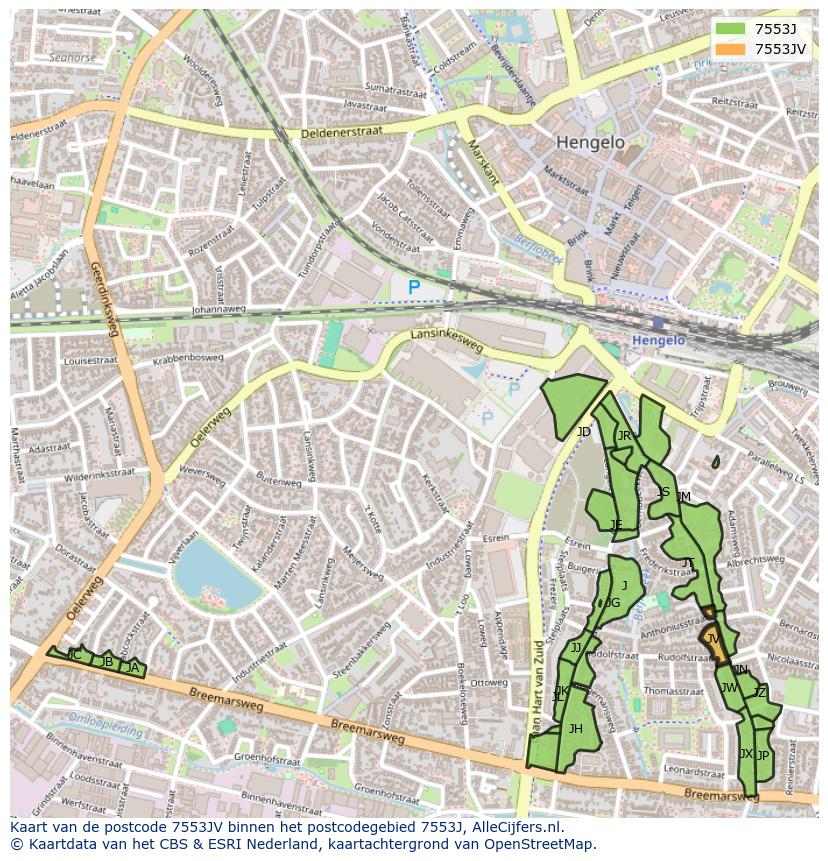 Afbeelding van het postcodegebied 7553 JV op de kaart.