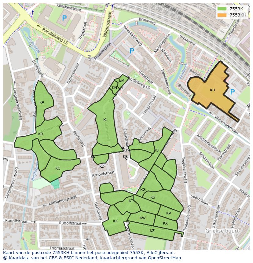 Afbeelding van het postcodegebied 7553 KH op de kaart.