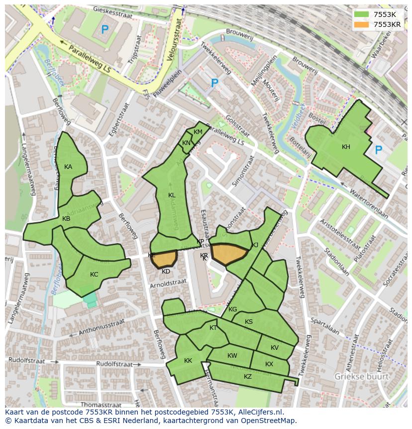 Afbeelding van het postcodegebied 7553 KR op de kaart.
