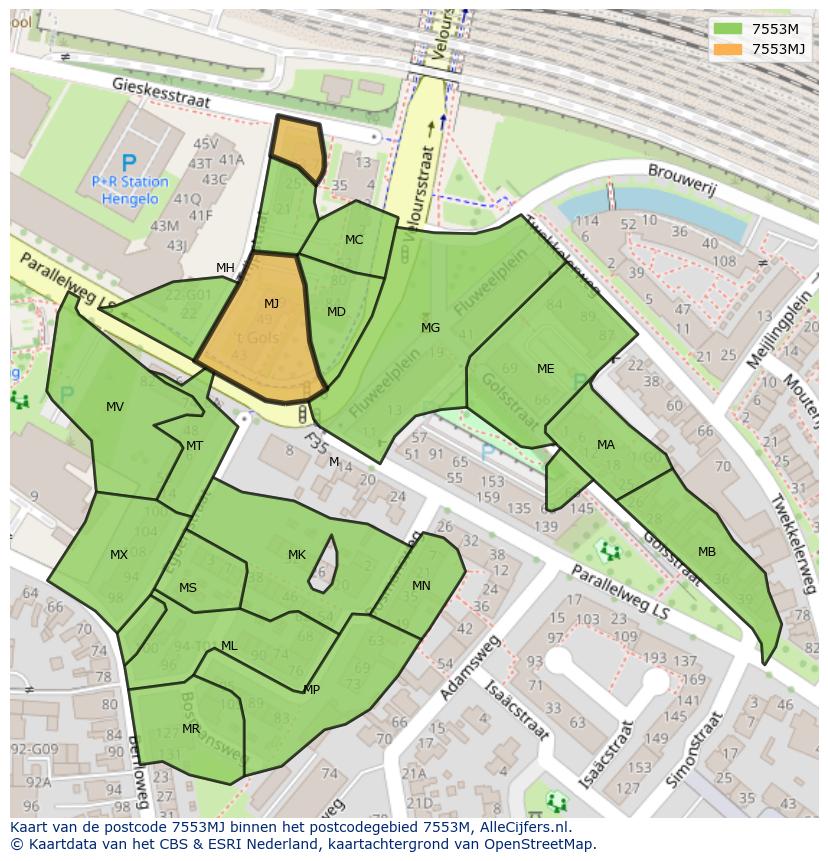 Afbeelding van het postcodegebied 7553 MJ op de kaart.