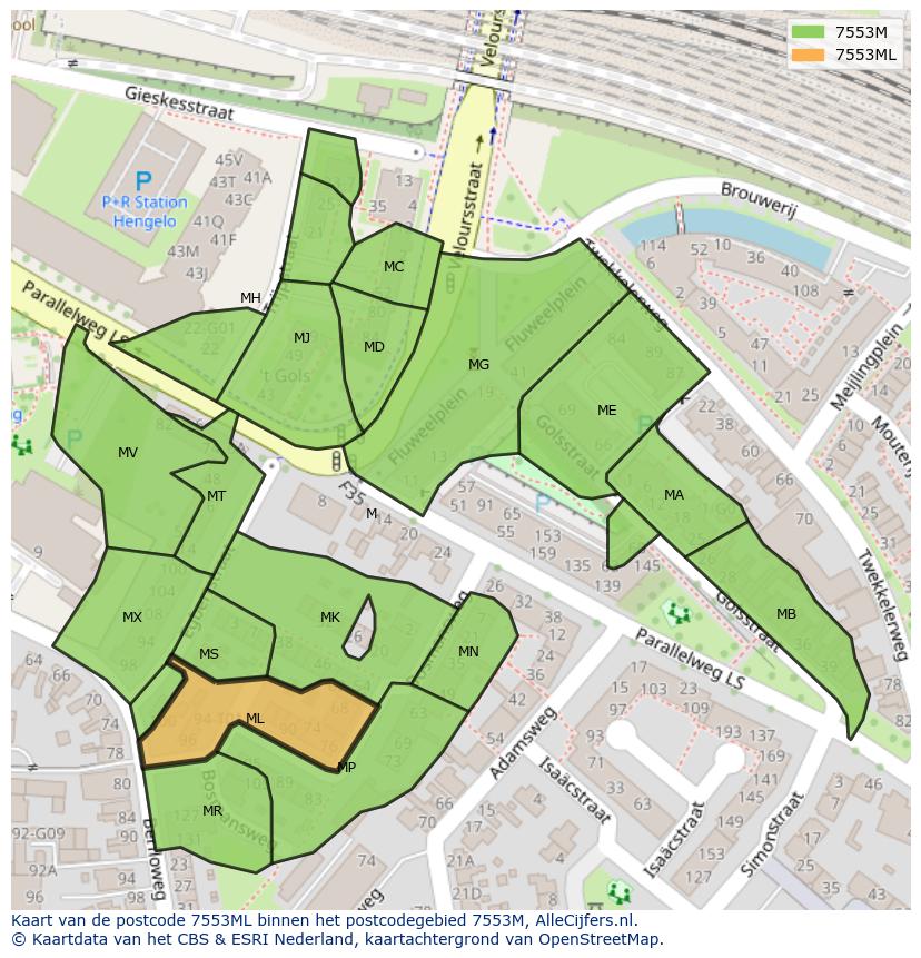 Afbeelding van het postcodegebied 7553 ML op de kaart.