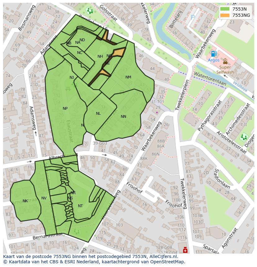 Afbeelding van het postcodegebied 7553 NG op de kaart.