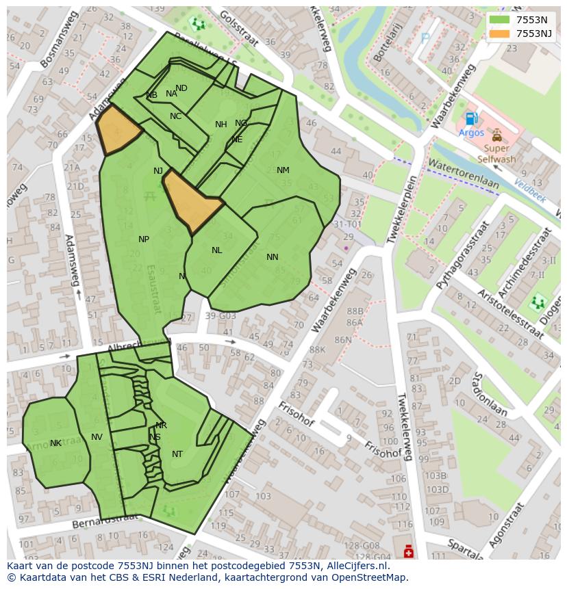 Afbeelding van het postcodegebied 7553 NJ op de kaart.