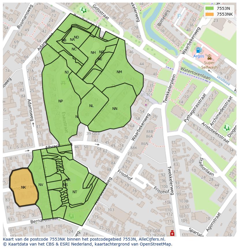 Afbeelding van het postcodegebied 7553 NK op de kaart.
