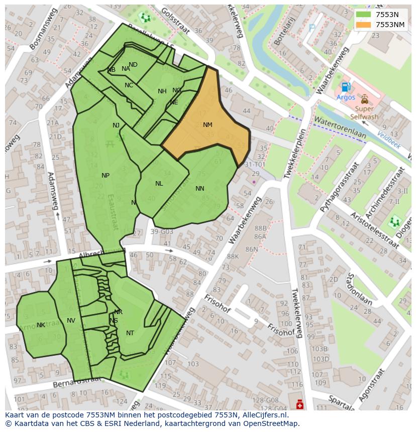 Afbeelding van het postcodegebied 7553 NM op de kaart.