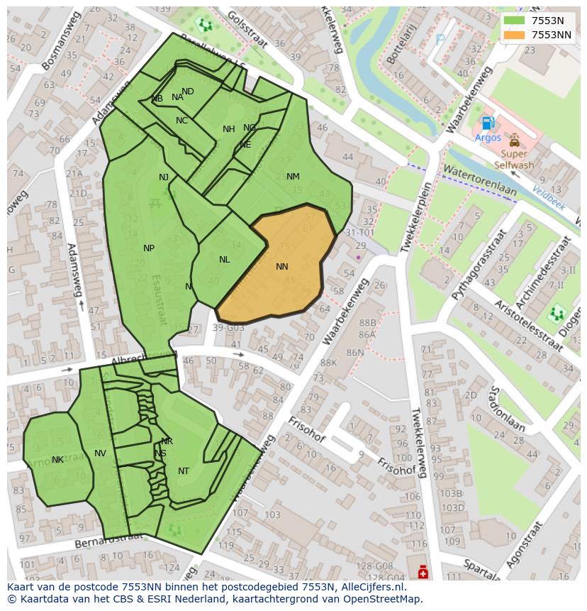 Afbeelding van het postcodegebied 7553 NN op de kaart.