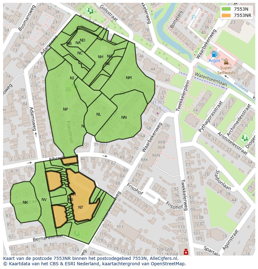 Afbeelding van het postcodegebied 7553 NR op de kaart.