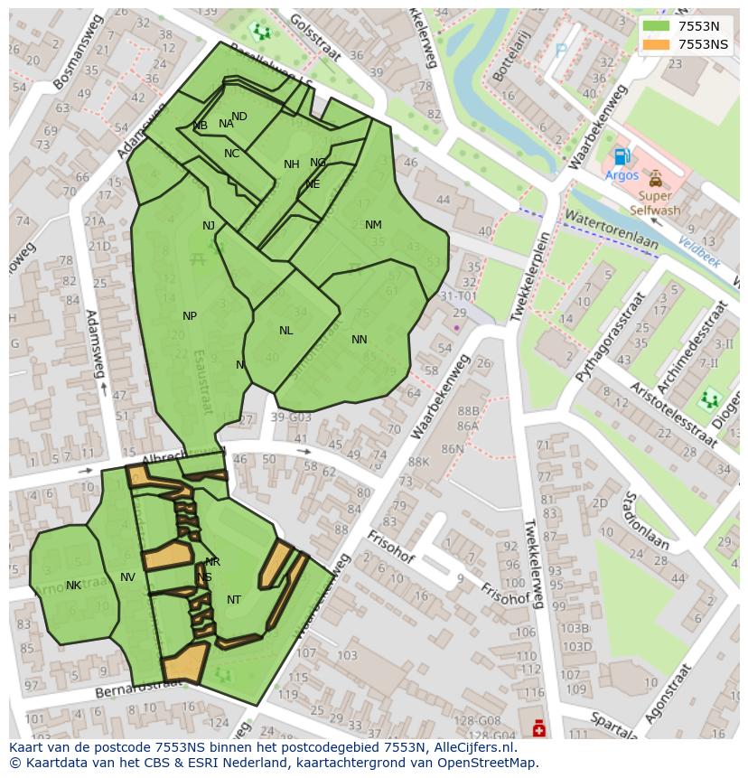 Afbeelding van het postcodegebied 7553 NS op de kaart.