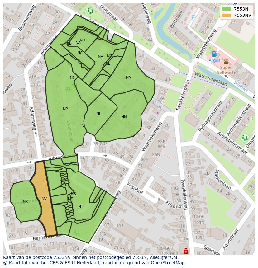 Afbeelding van het postcodegebied 7553 NV op de kaart.