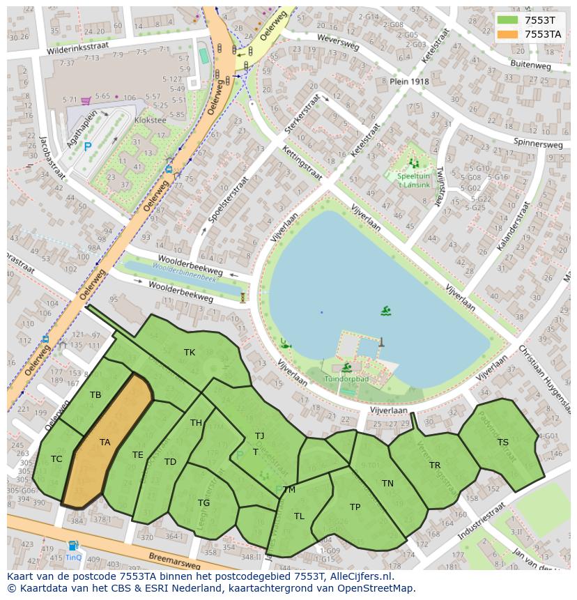 Afbeelding van het postcodegebied 7553 TA op de kaart.