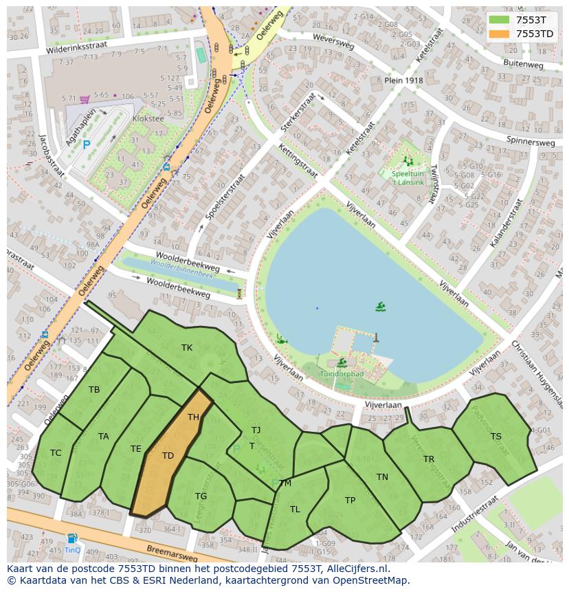 Afbeelding van het postcodegebied 7553 TD op de kaart.
