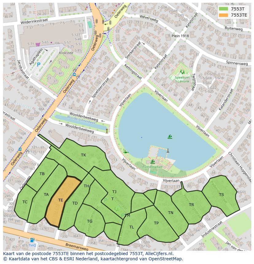 Afbeelding van het postcodegebied 7553 TE op de kaart.