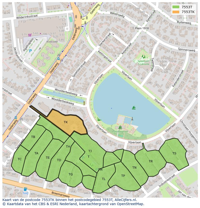 Afbeelding van het postcodegebied 7553 TK op de kaart.