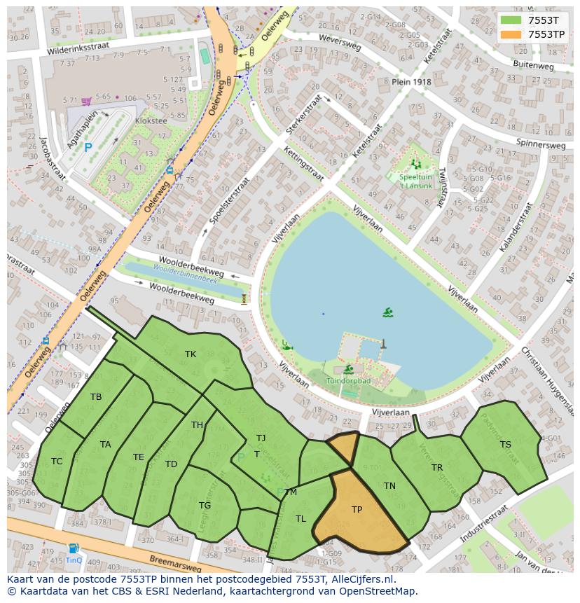 Afbeelding van het postcodegebied 7553 TP op de kaart.