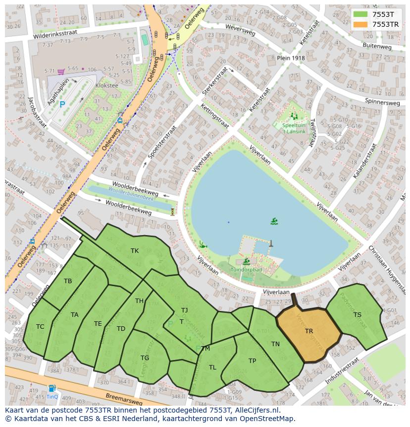 Afbeelding van het postcodegebied 7553 TR op de kaart.