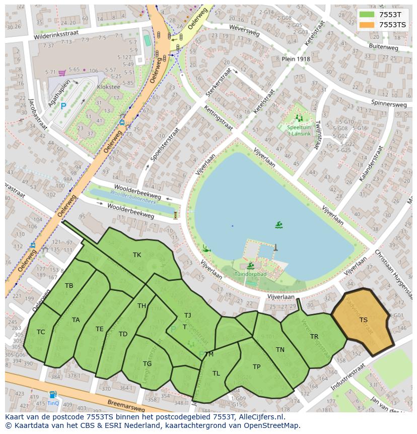 Afbeelding van het postcodegebied 7553 TS op de kaart.