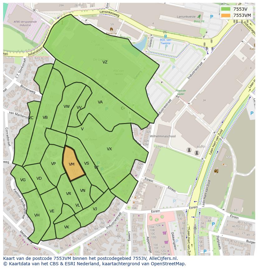 Afbeelding van het postcodegebied 7553 VM op de kaart.