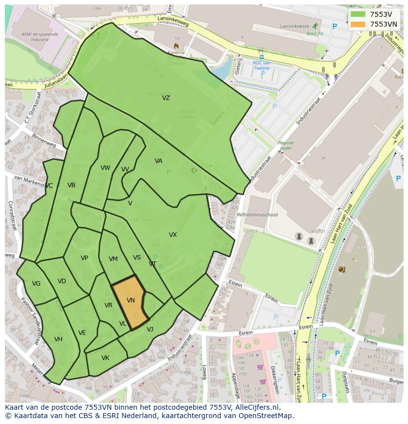 Afbeelding van het postcodegebied 7553 VN op de kaart.