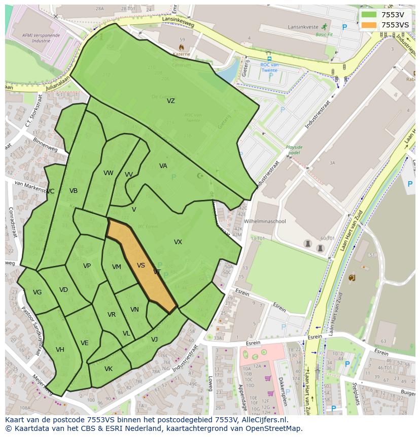 Afbeelding van het postcodegebied 7553 VS op de kaart.