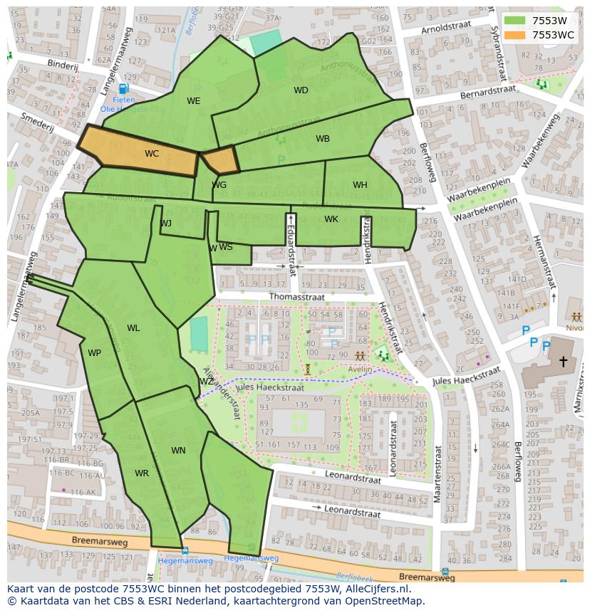 Afbeelding van het postcodegebied 7553 WC op de kaart.