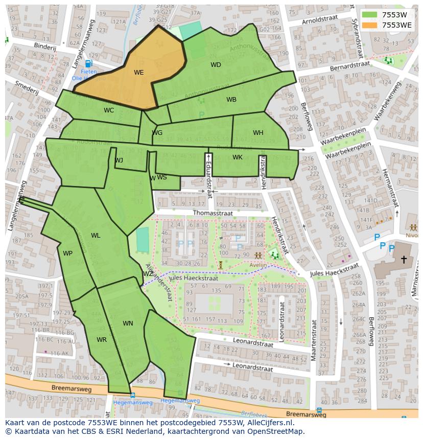 Afbeelding van het postcodegebied 7553 WE op de kaart.