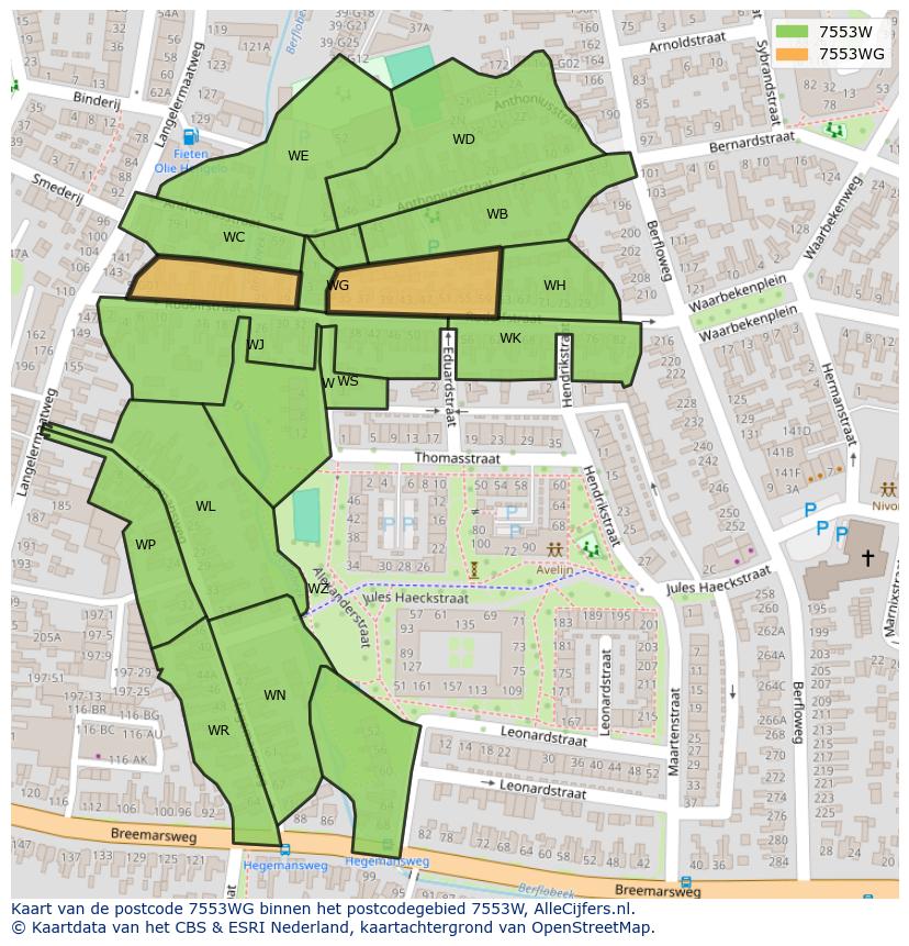Afbeelding van het postcodegebied 7553 WG op de kaart.