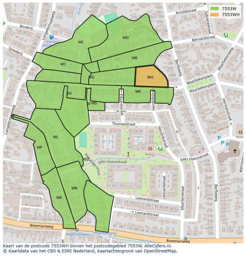 Afbeelding van het postcodegebied 7553 WH op de kaart.