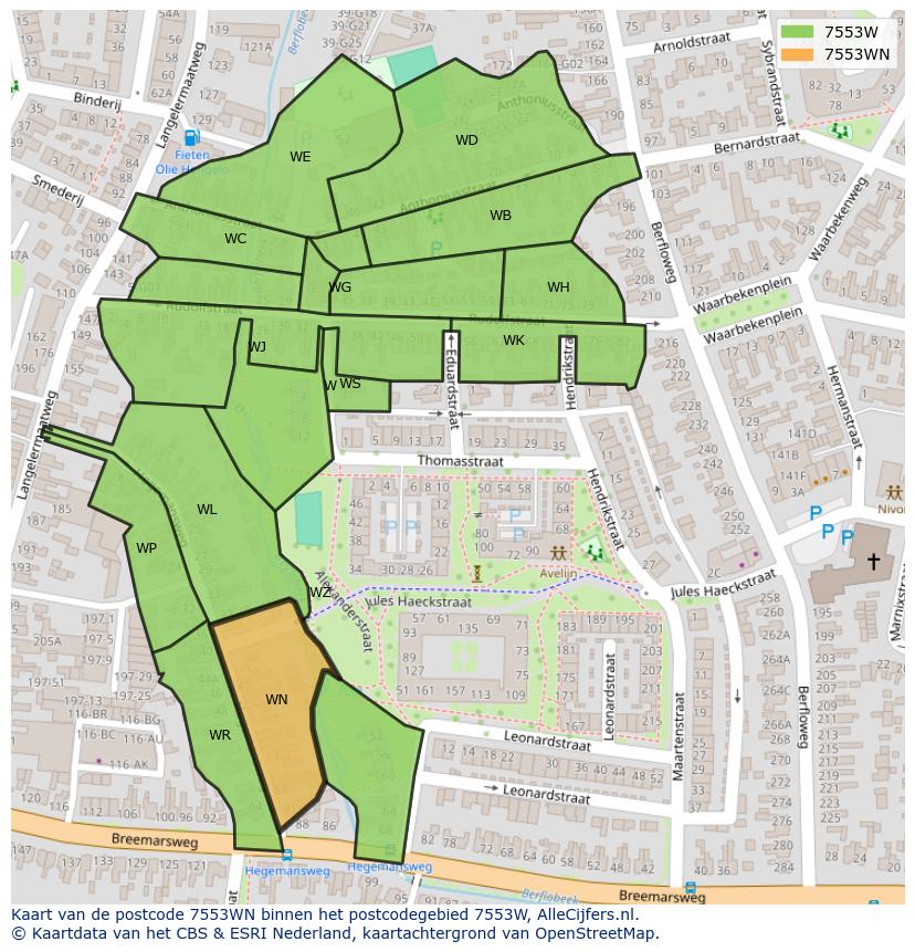 Afbeelding van het postcodegebied 7553 WN op de kaart.