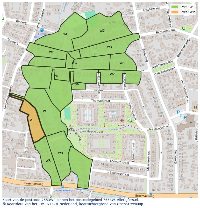 Afbeelding van het postcodegebied 7553 WP op de kaart.