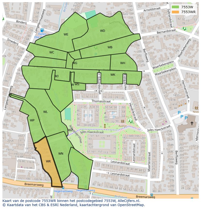 Afbeelding van het postcodegebied 7553 WR op de kaart.