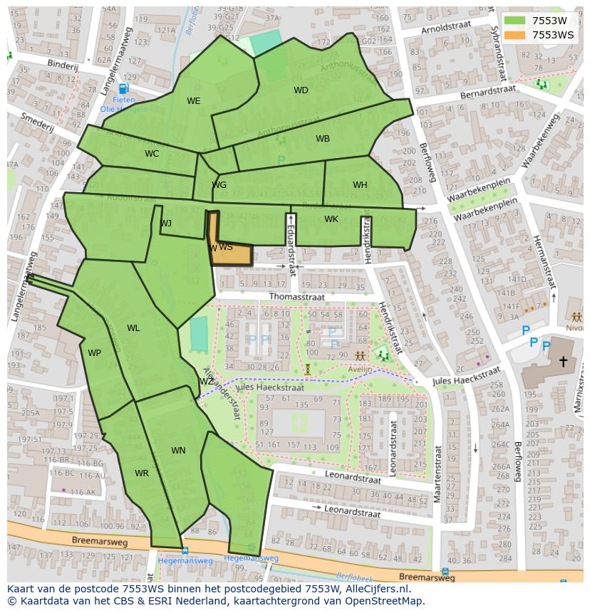 Afbeelding van het postcodegebied 7553 WS op de kaart.